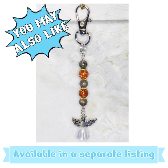One of a Kind Handmade Blue Goldstone Beaded Angel Keychain or Purse Charm - Picture 5 of 6